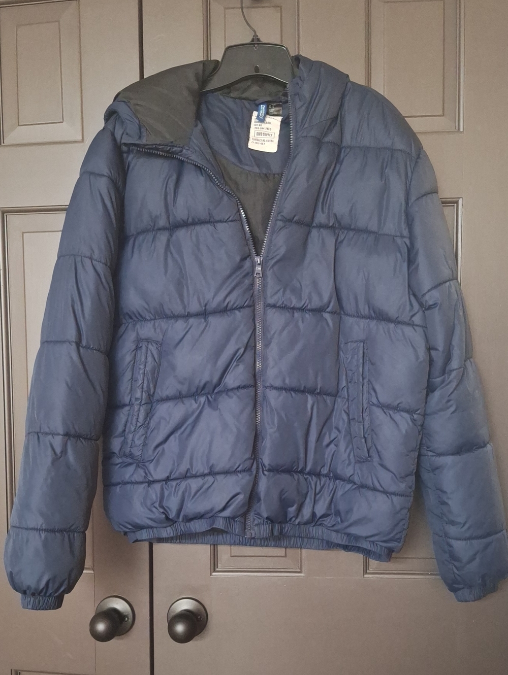 Divided Navy Blue Men's Blue Quilted Puffer Jacket with Hood